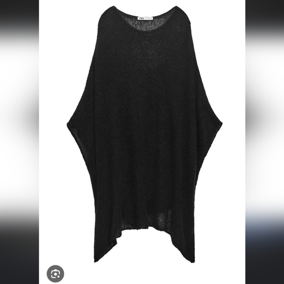 Zara Black Knit Wrap Alpaca Wool Blend Oversized Poncho Size XS/S - Picture 1 of 9